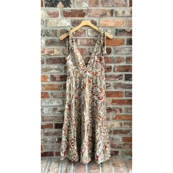 House Of Harlow Linen Tropical Tie Shoulder Tiered Maxi Dress - Picture 1 of 8